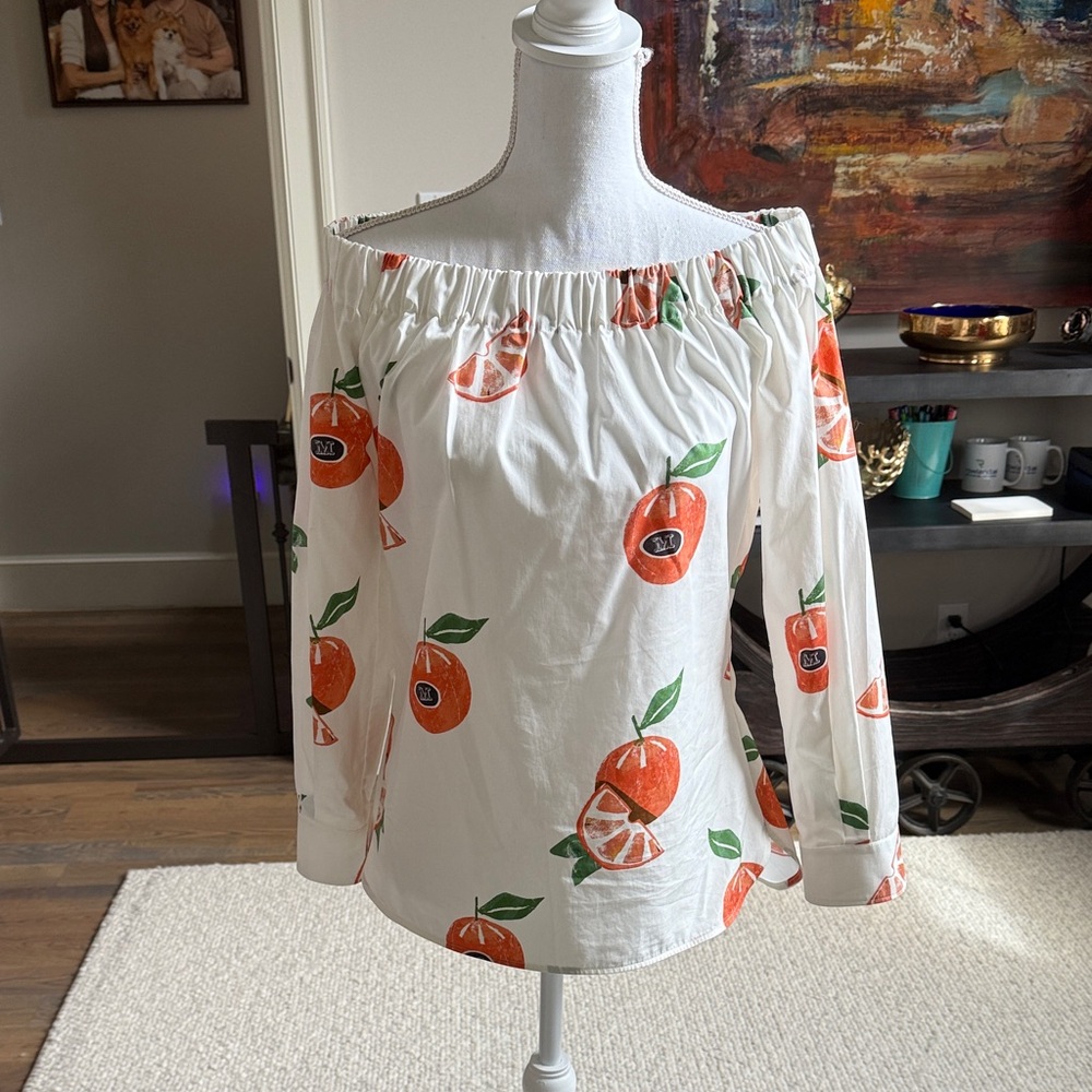 MaxMara White Blouse with Orange Print